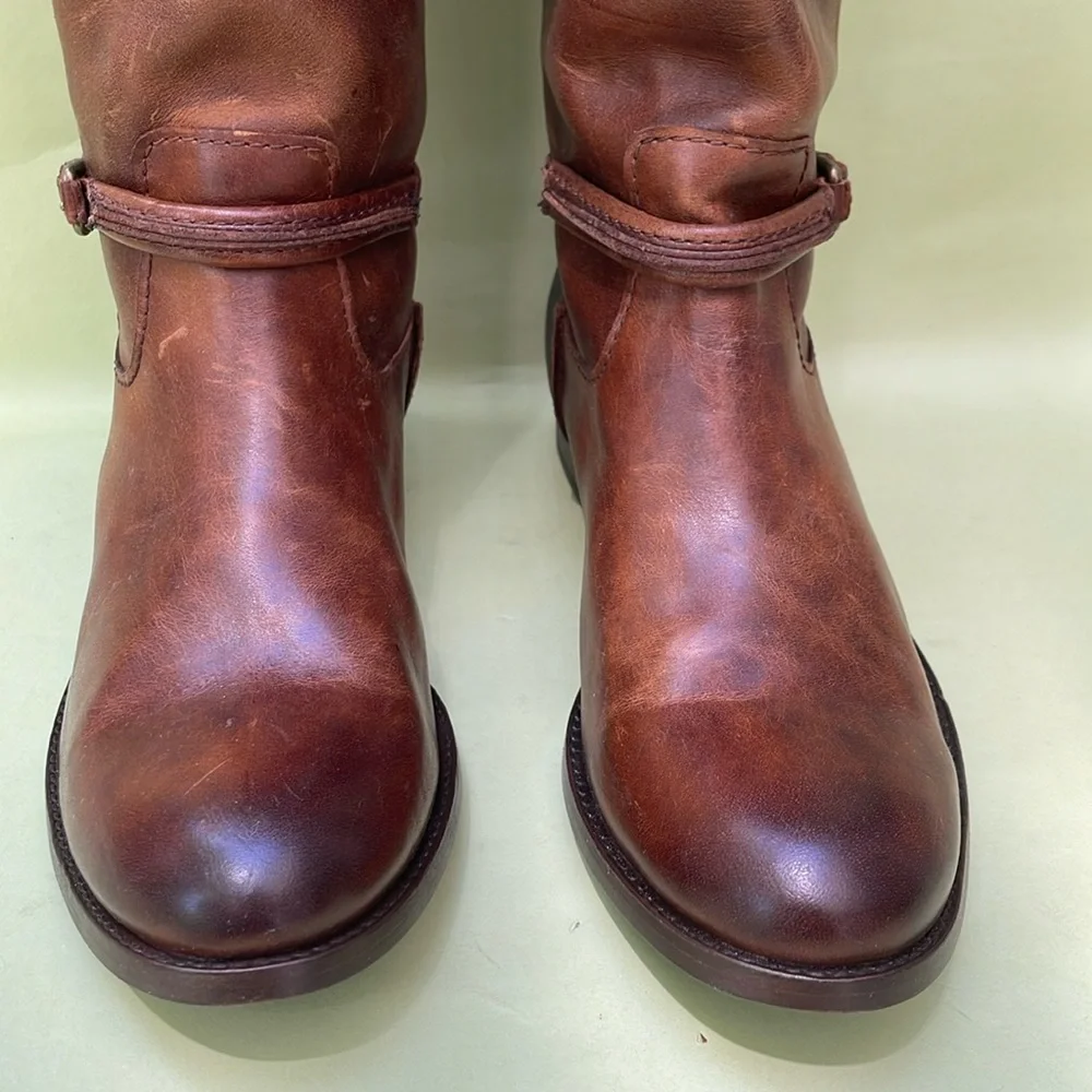 New orange brown Frye grunge leather riding boots